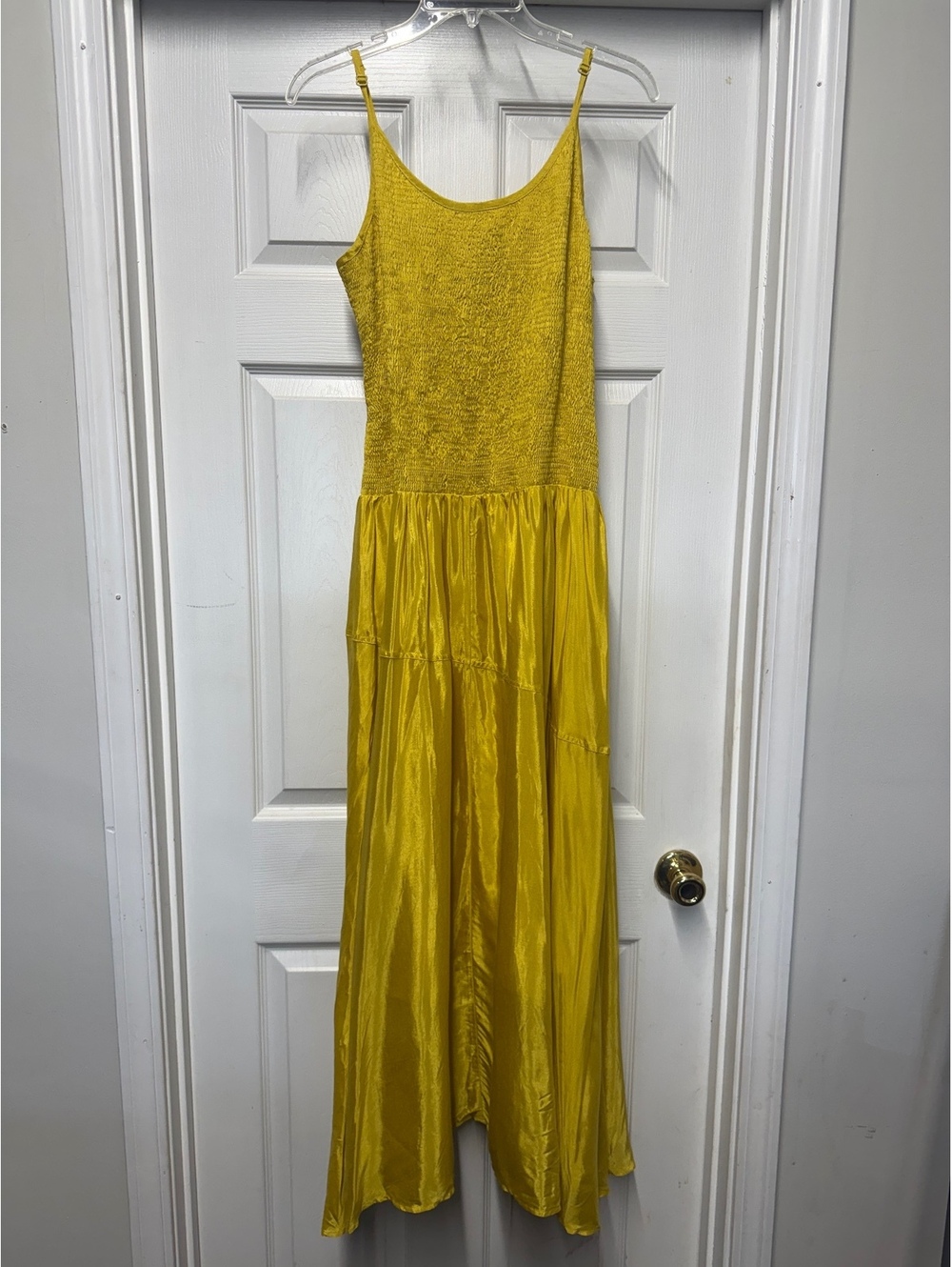 Vintage Y2K Newport News Yellow Smocked Mixed-Media Maxi Dress Size 8